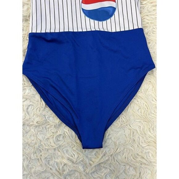 Pepsi Womens Size Large One Piece Swimsuit Razor Back Retro Summer Red & Blue - Picture 7 of 10